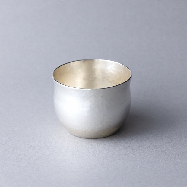Pure silver sake cup, half moon design