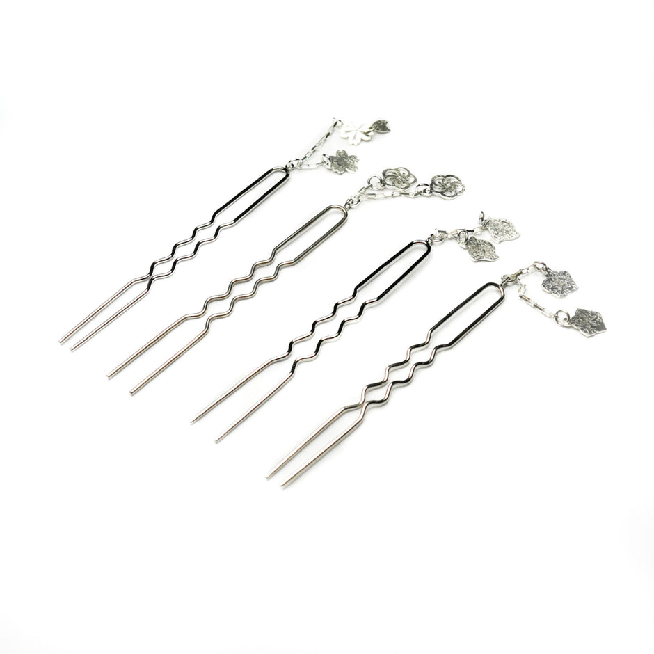 Silver flower hairpin