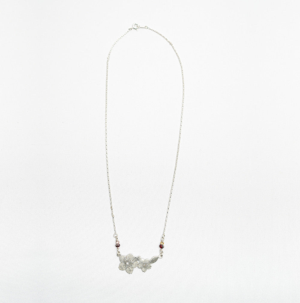 Pure silver necklace with cherry blossoms