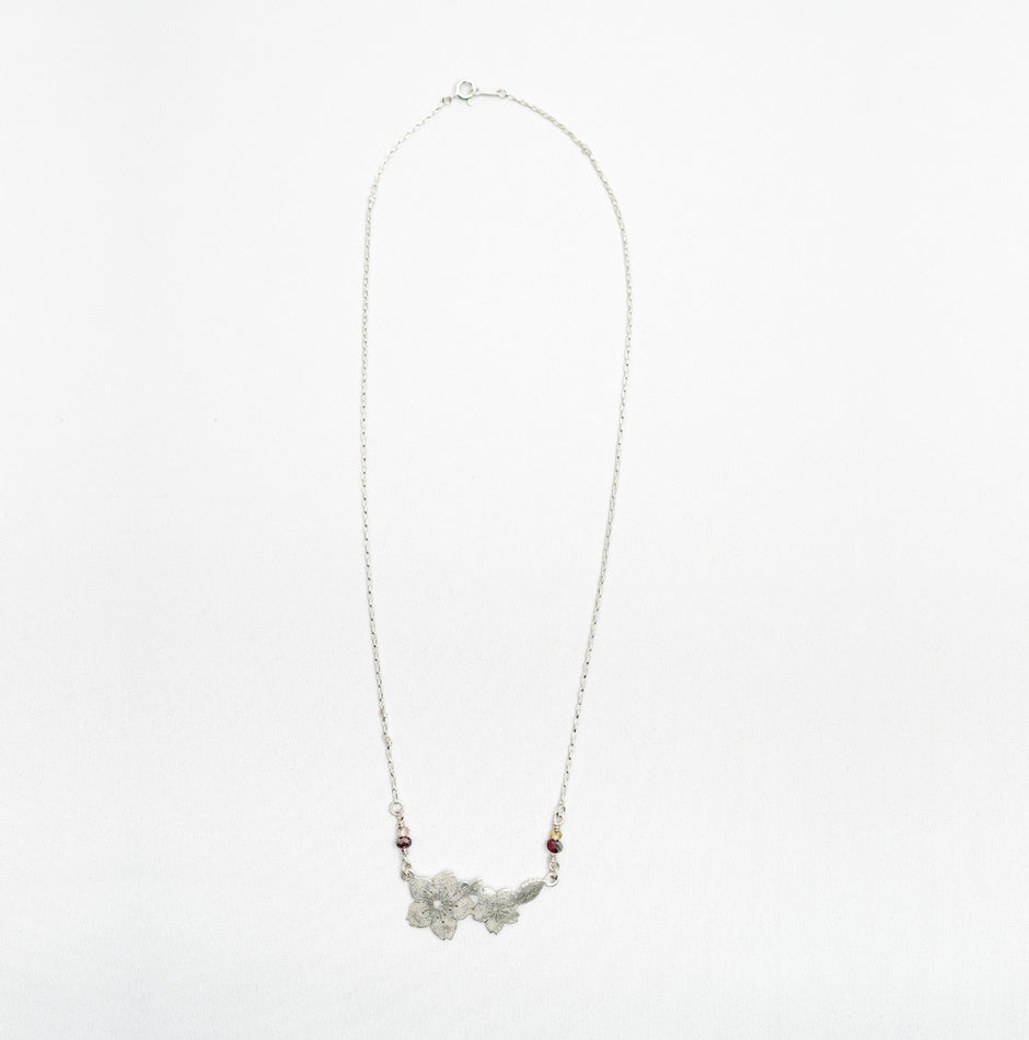 Pure silver necklace with cherry blossoms