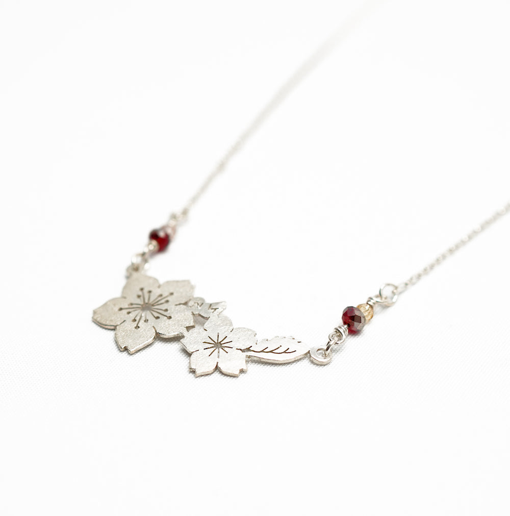 Pure silver necklace with cherry blossoms
